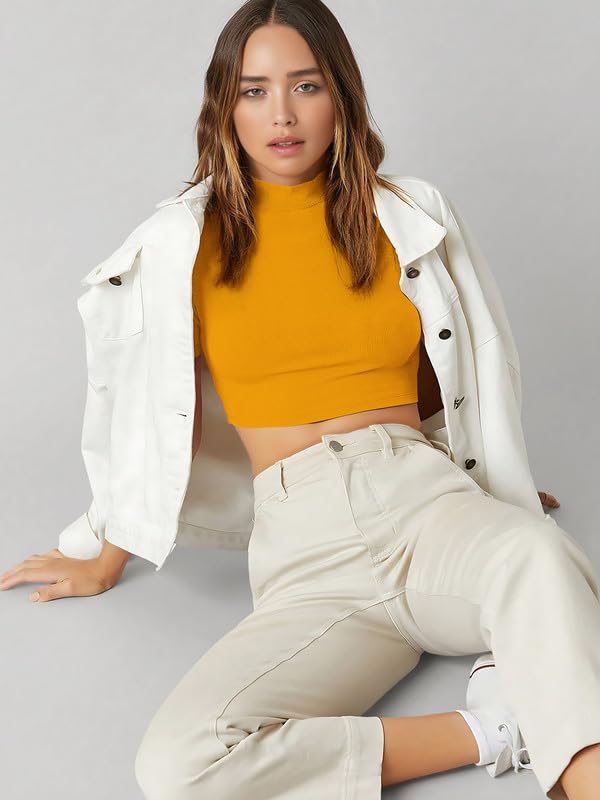 Image of Dream Beauty Fashion Women's High /Turtle Neck Short Sleeves Stylish Casual Crop Top, 17 Inches