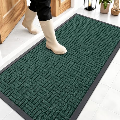 Image of OLANLY Front Door Mat Outside Entrance 47x23, Absorbent, Heavy Duty Sturdy Natural Rubber Doormat Indoor Outdoor, Non-Slip, Stain and Fade Resistant, Low Profile Floor Mat for Entryway, Black Green