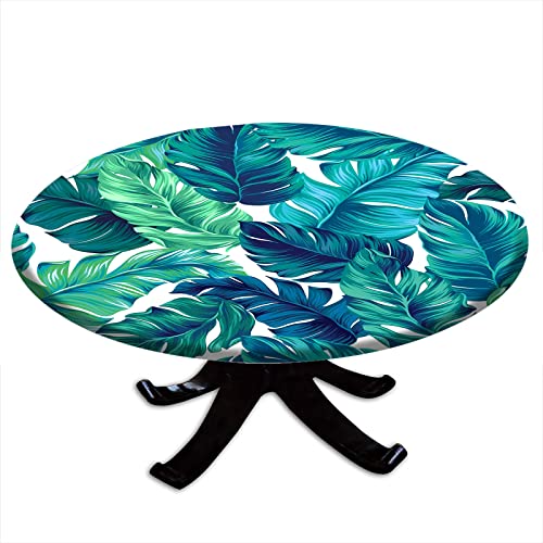 igoga sports Round Elastic Edge Table Covers Tropical Plants Hawaiian Theme Fitted Tablecloth, Polyester Table Pad Cloth for Indoor Outdoor Party Dinner Patio Decor Fits Tables Up to 48