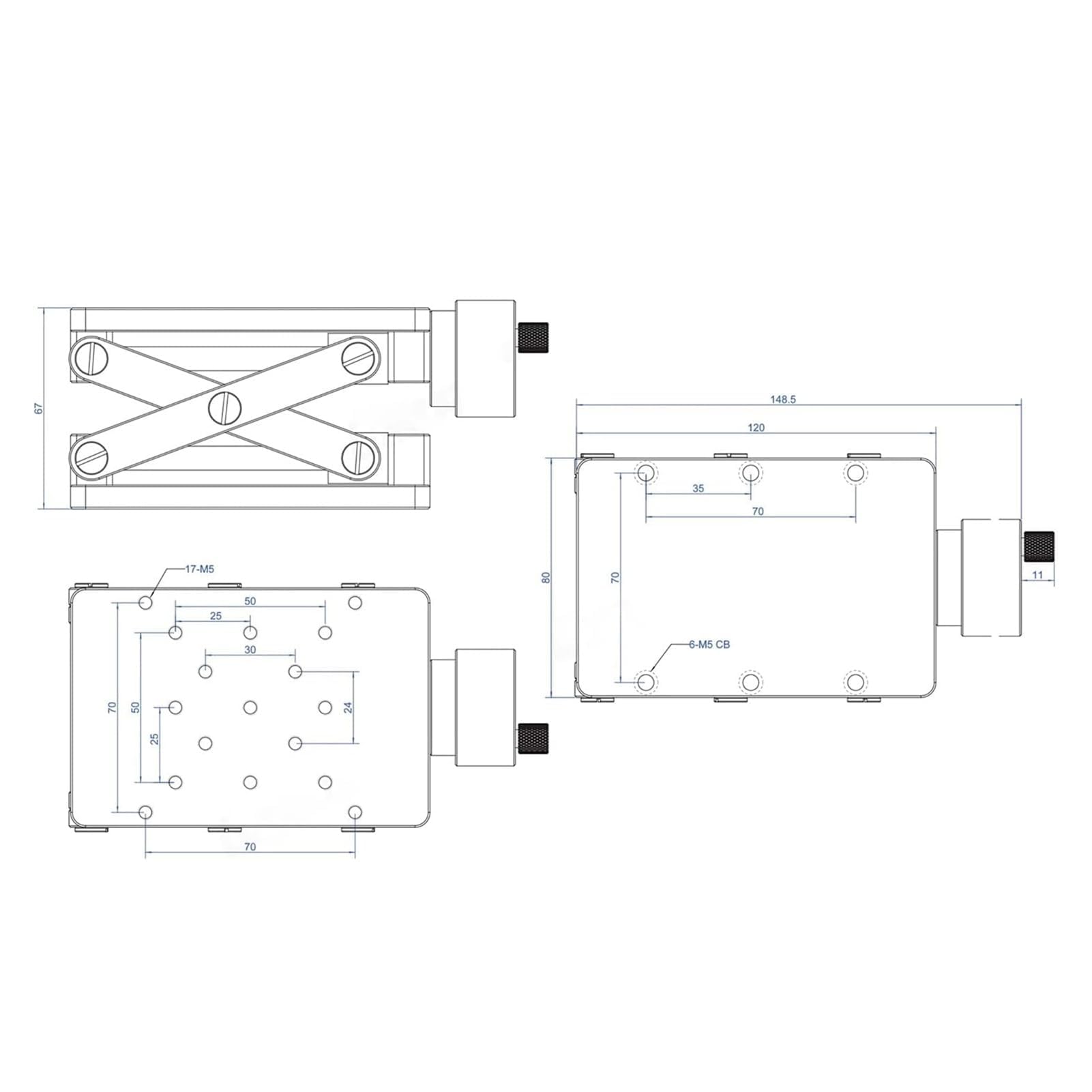 Plataforma de elevación manual de laboratorio, mesa de altura ajustable para maquinaria, gato de laboratorio con construcción de aleación de aluminio, altura máxima: 55 mm