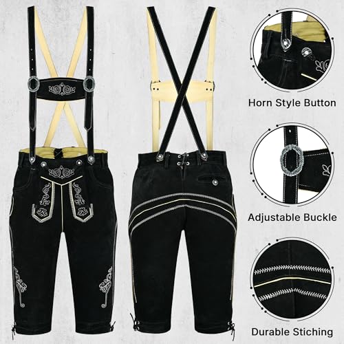 Image of TRENDS Authentic Bavarian Style 4 Pcs Kneebound Complete Set Lederhosen for Men Oktoberfest Costume - Oktoberfest Outfits Men