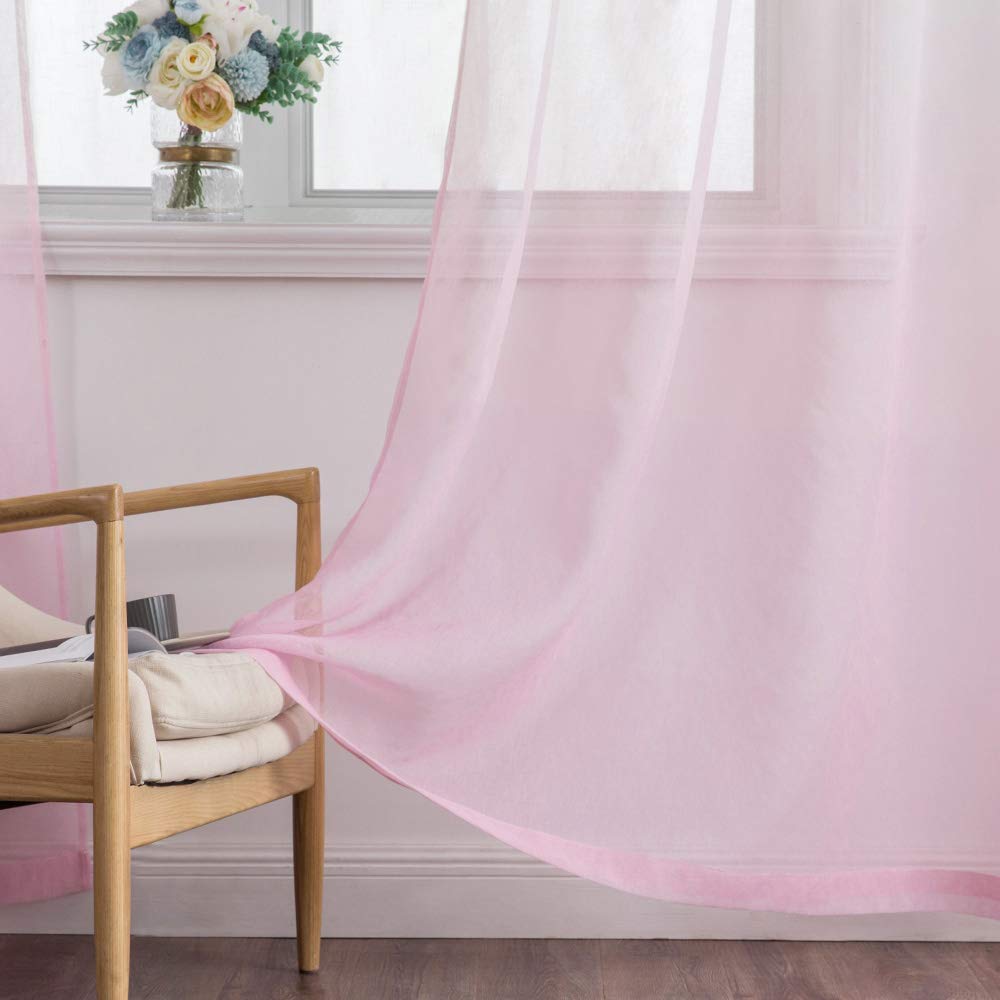 MIULEE Gordijnen transparante gordijnen kleurverloop voile vitrage set van 2 gordijnen met ogen decoratieve vitrage voor slaap- en woonkamer 225 x 140 cm (h x b) oranje-wit