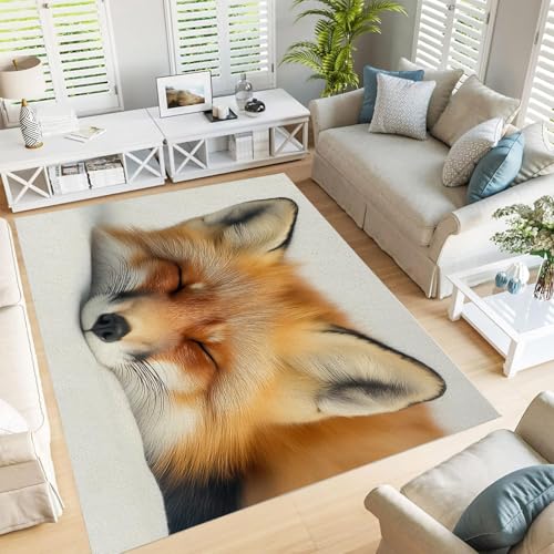 Tapis poil court léger résistant fin 120x180cm motif renard pour salon - 3