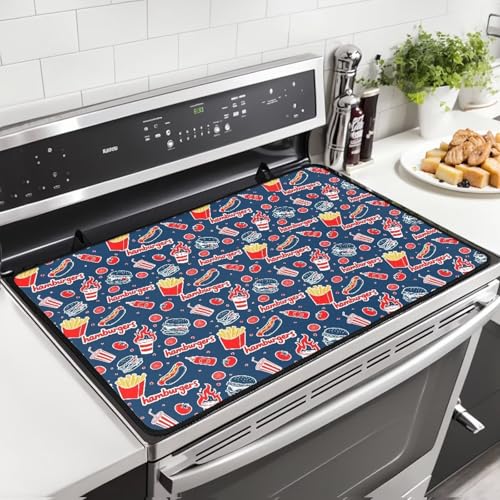 Image of American Flag Elk Kitchen Stove Cover for Electric Stove Heat-Resistant Induction Stove Top Protector with Hanging Loop Countertop Mat 29.18 x 20.96 inches 4th of July Decor