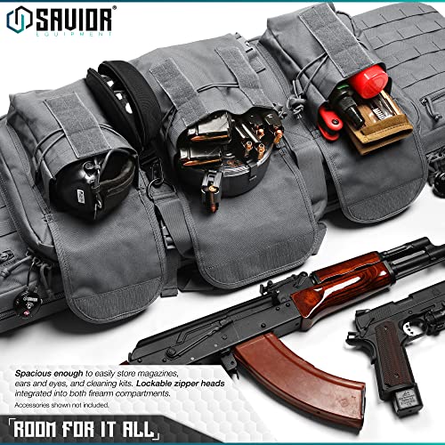 Savior Equipment American Classic Tactical Double Long Rifle Pistol Gun Bag Firearm Transportation Case W/Backpack - 42 Inch Ash Gray #TOP4