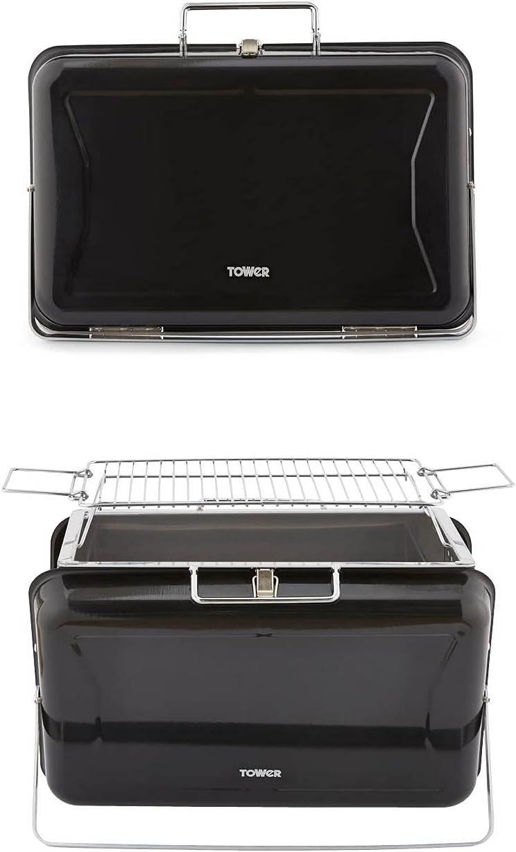 Tower Stealth T978516BLK Portable Charcoal Briefcase BBQ with Carry