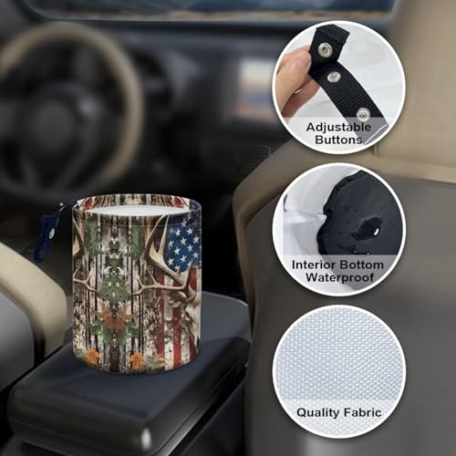 Image of Pensura American Flag Deer Car Garbage Bin Quality Fabric Mini Car Trash Bin Interior Bottom Waterproof Camping Trash Can for Automotive Cars SUVs and Trucks Backseat Headrest