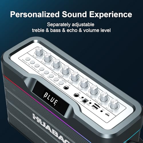Karaoke-Maschine - 100W Bluetooth-Lautsprecher mit Super Bass, 2 drahtlose Mikrofone, tragbares PA-System mit LED-Leuchten, TWS-Paarung, Bass/Höhen/Echo-Einstellung, professioneller Lautsprecher