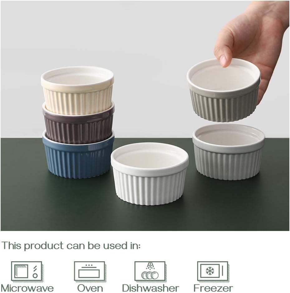 DOWAN Ramekins 4 oz Oven Safe - Creme Brulee Ramekins for Baking, Porcelain Ramekins Oven Safe, Classic Style Souffle Ramekins Ramekins Bowls, Set of 6, Colorful: Home & Kitchen