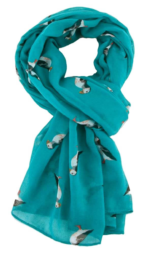 The Olive House Women's Turquoise The Olive House® British Puffin Sea Bird Scarf Blue Green