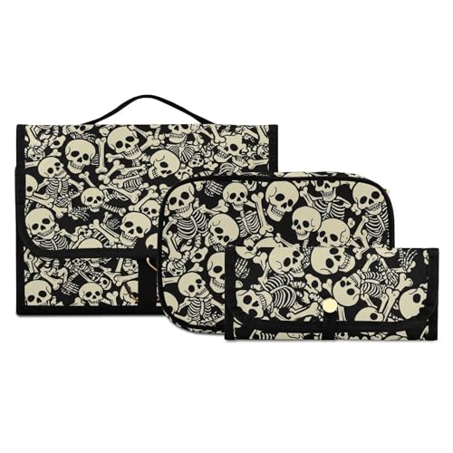 MNSRUU Gothic Toiletry Bags for Traveling, Grunge Skulls Women Makeup