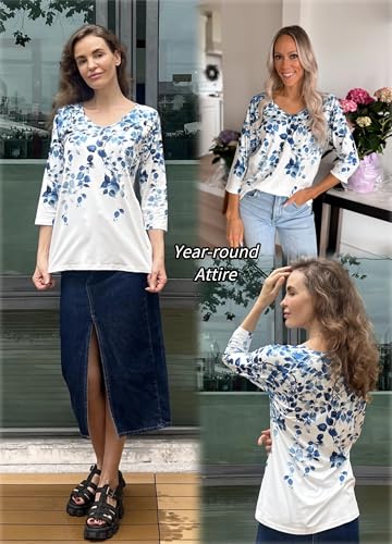 Image of Zeagoo 3 /4 Length Sleeve Womens Tops Casual V Neck Shirts Soft Basic Tees Business Work Blouses