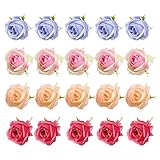 EUYKQNOI 20 Piezas Cabezas de Flores de Rosas Artificiales, Pequeñas Decoraciones, Flores Secas Decoracion, Cabeza de Rosa Flor Artificial, Decoración de Boda y Fiesta DIY (4 Colores)