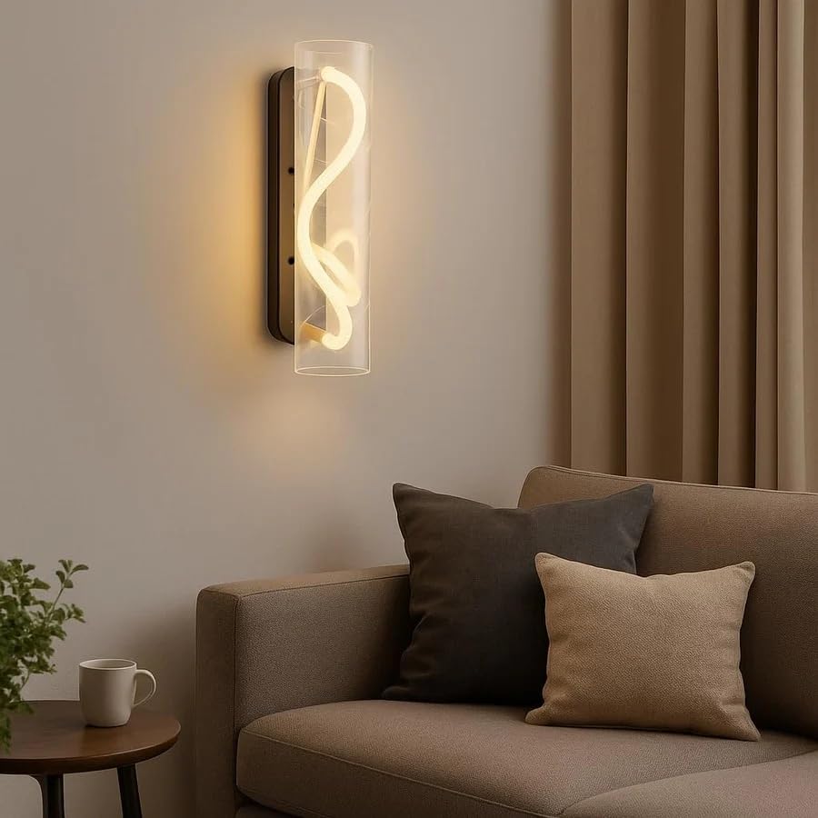 Image of Designer Lighting Modern LED Wall Light with Cylindrical Glass Shade for Living Bedroom Home Office