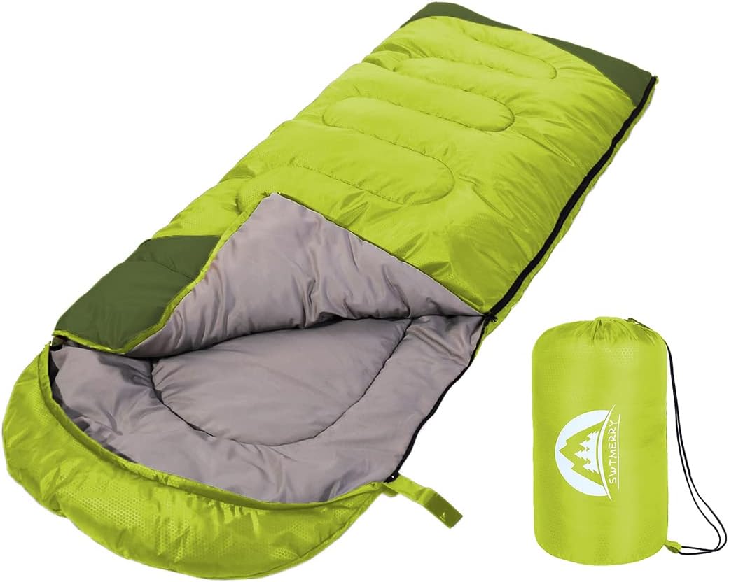 SWTMERRY- Sleeping Bag 3-4 Seasons (Summer, Spring, Fall, Winter) Warm & Cool Weather - Lightweight,Waterproof Indoor & Outdoor Use for Kids, Teens & Adults for Hiking, Backpacking and Camping