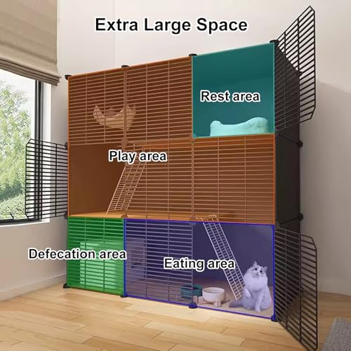 Katzenkäfige für den Innenbereich, 3 Etagen, großes DIY-Katzengehege mit Katzentoilette, Bett und Schüssel für 1-3 Katzen-3