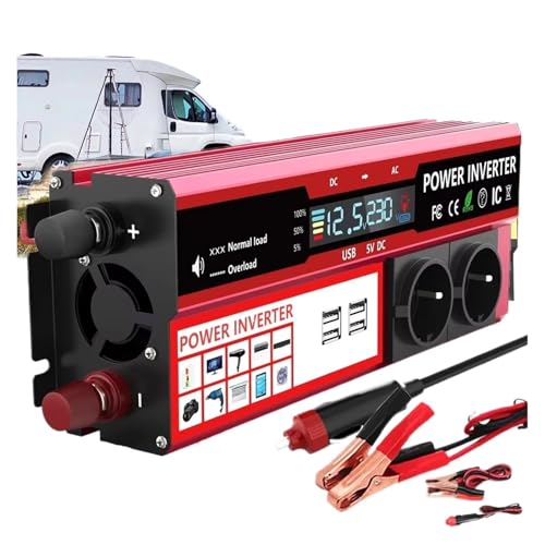 Inversor Corriente 4000 W Transformador De CC 12 V A CA 220 V/230 V Con 4 Puertos USB Y Toma Corriente UE Con Pantalla LED Para Viajes Y Acampadas Inversor Onda Pura Convertidor