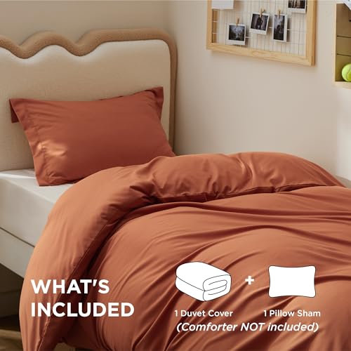 Image of Bedsure Duvet Cover Twin /Twin XL Size - Soft Double Brushed Bedding Set for Kids & Adults, Zipper Closure, 2 Pieces, Includes 1 Duvet Cover (68 inchx90 inch) & 1 Pillow Sham, NO Comforter, Terracotta