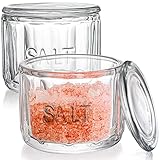 Nicunom 2 Pack Clear Glass Salt Cellar with Lid, Salt Storage Container Salt Box, Retro Style, Kitchen Decor, Wedding Gift, 3.75' D x 3.15' H