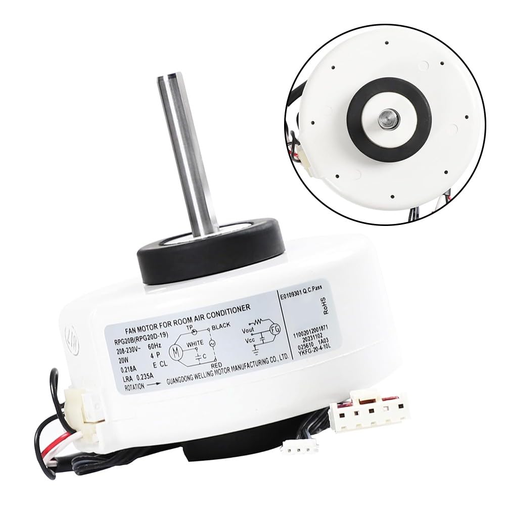 QOXEZY Motor de ventilador CC sin escobillas RPG20B (RPG20D-19) 208-230 V para condensador de aire acondicionado Midea YKFG-20-4-10L, 20 W de alta eficiencia IE4, rodamiento de bolas dual, 2850±5% RPM