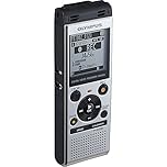 Olympus WS-852 silver voice recorder with true stereo mic, 4GB, 110 hours battery life, microSD external memory, USB, with MP3 file format.