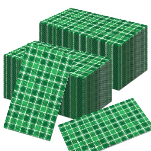 グリーンチェック柄使い捨て長方形ナプキン100枚、家庭、キッチン、バスルーム、ティーパーティー、結婚式、誕生日パーティー、その他のフェスティバル用のテーブル装飾パーティー用品。