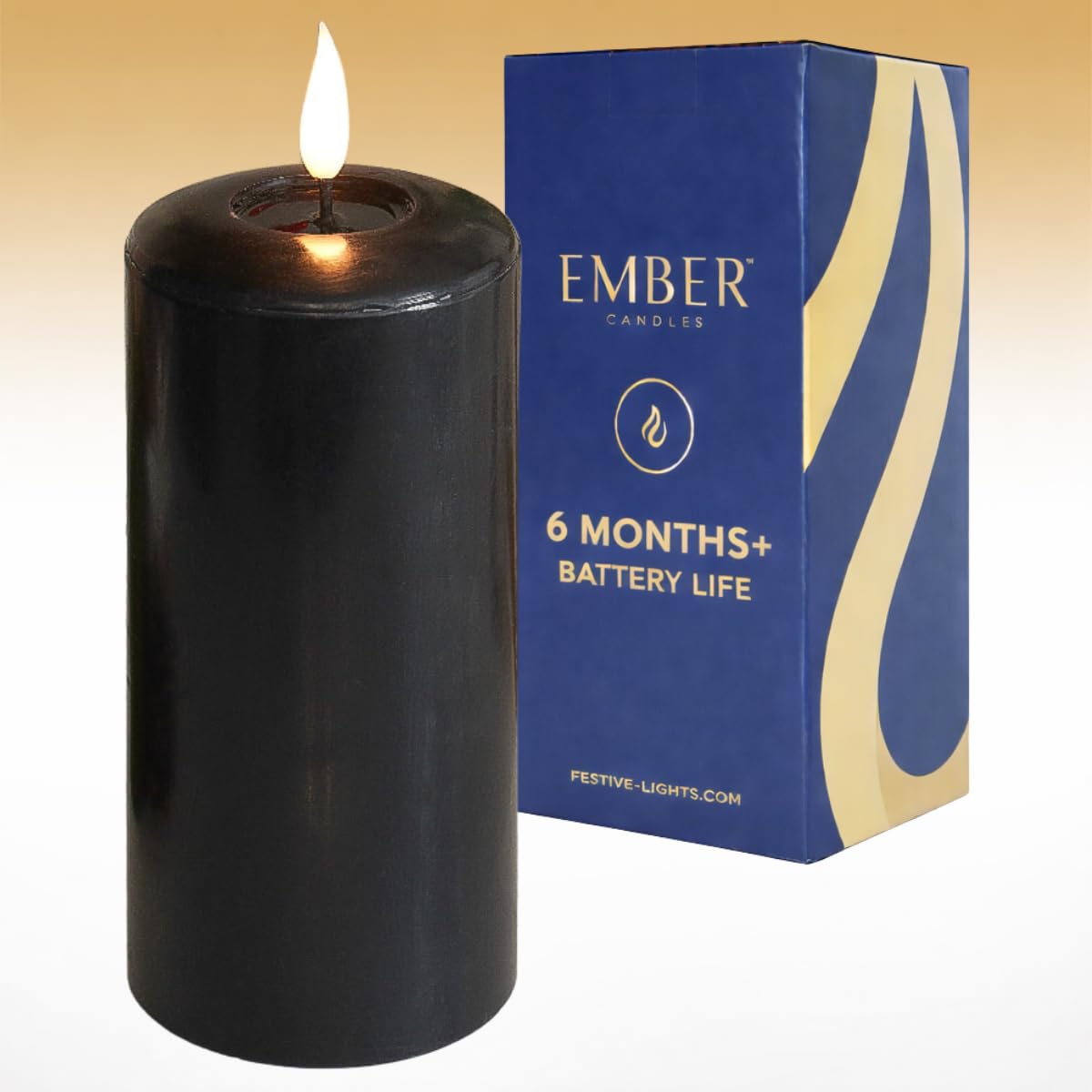 Festive Lights Ember™ Battery Signature Black Candle15Cm from B&Q