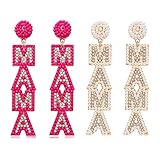 2 Pairs Mama Earrings for Women Handmade Beaded MAMA Dangle Earrings Rhinestone Mother’s Day Earring