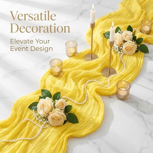 8 Pack Lemon Yellow 17 x 108 Inch Cheesecloth Table Runner - Boho Gauze Sheer Fabric for Wedding Baby Shower Party Home Decor by XHCLJO - Used condition - Image 3