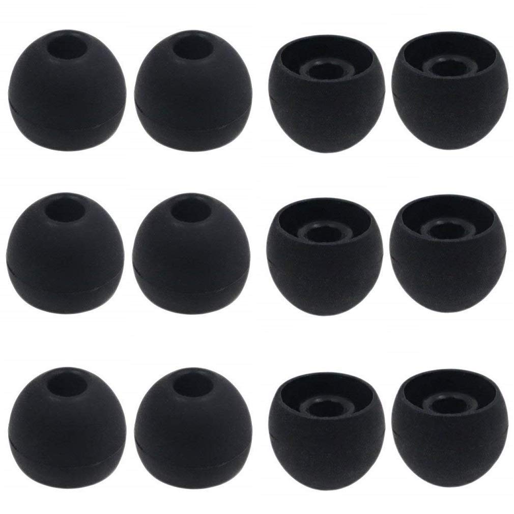 JNSA 6 Pairs Large Size Silicone Eartips Eargels Earpads Ear Tips Gels Bud Compatible for Sony MDR Series,Sony XBA Series Earphones,Senso,Zeus,Otium,Hussar,Mpow Headphones,L Size,Black S6PL