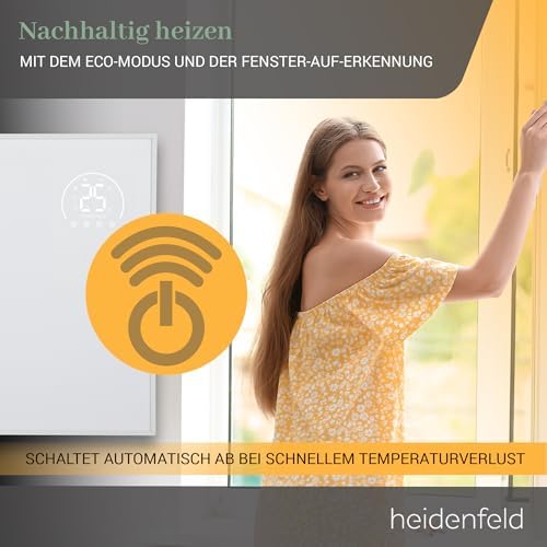 Bild 5 - Heidenfeld Infrarotheizung HF-HP140 | 500 Watt bis 15 m² | 3in1 Steuerung via App | Fernbedienung | Touch-Bedienfeld | Mobile Elektroheizung | Infrarot Heizkörper mit Thermostat (HF-HP140 500 Watt)