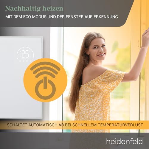 Heidenfeld Infrarotheizung HF- HP140 | 300- 800 Watt von 10- 20 m² | 3in1 Steuerung via App/ Fernbedienung/ Touch- Bedienfeld | Mobile Elektroheizung | Heizkörper mit Thermostat-6