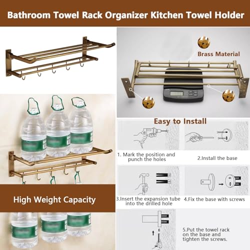 Rack de serviette de salle de bain gain de place avec crochets - 6
