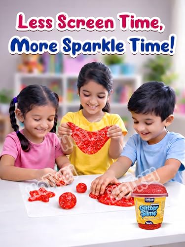 Image of HOTKEI Red Glitter Slime for Kids 3+ Years Super Stretchy Soft and Smooth Shiny Non-Toxic Sparkle Fun Slime Toy Birthday and Return Gift for Boys and Girls