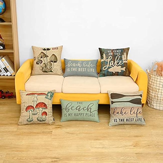 TRENDIN Beach Throw Pillow Covers 20x12 inch Beach Life is The Best Life Lumbar Pillowcase Vintage Nautical Decorations Linen Cushion Cover for Sofa Couch PL662TR