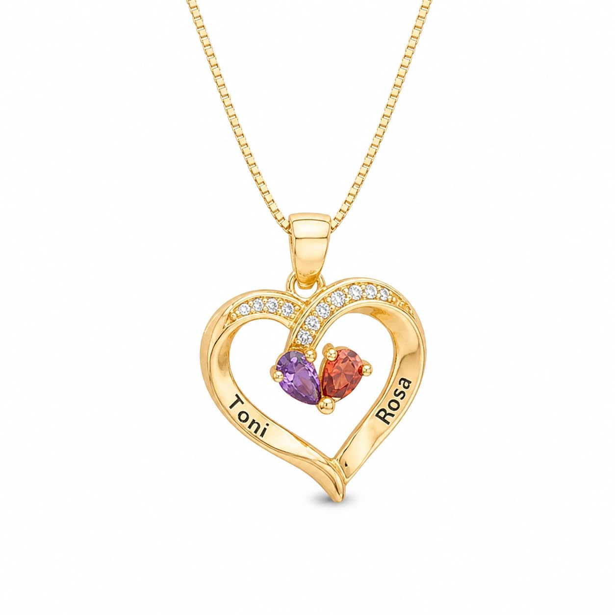 Cuore collana con pietra portafortuna, due nome su misura con pietra portafortuna famiglia coppia per mamma