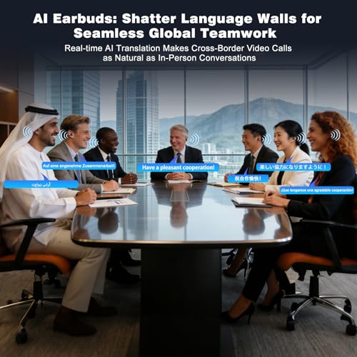 Image of AI Translation Earbuds Real Time, 164 Languages Translator Earbuds, Wireless Translating Ear Buds, Bluetooth Headphones for Travel Business Meeting Learning (Black)