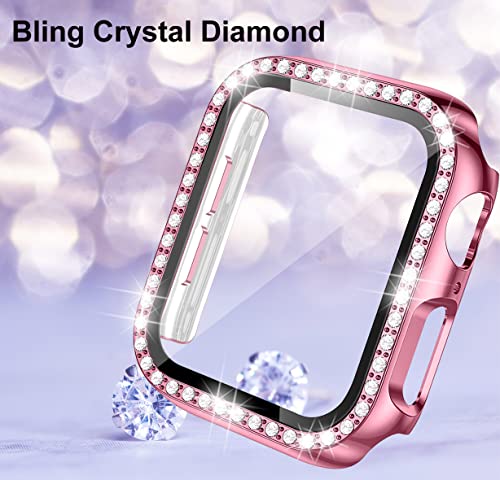 Miimall Bling Case Compatible for Apple Watch Series 8/7 45mm, PC Case with Tempered Glass Screen Protector&Crystal Diamonds - Image 2