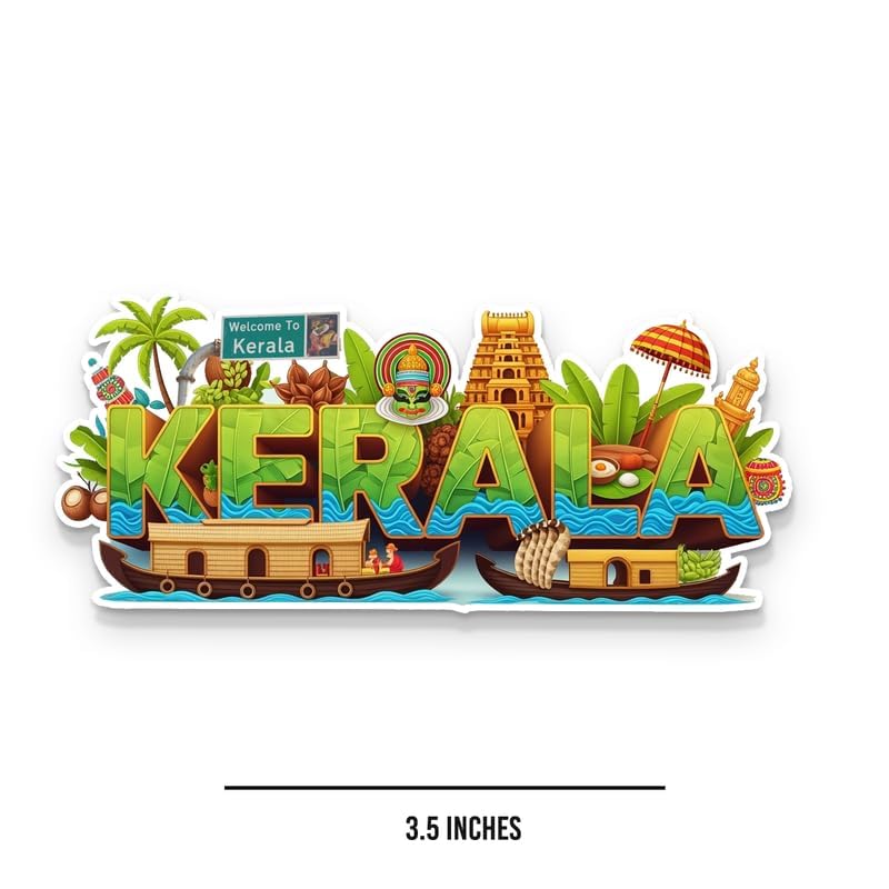 Image of Capio Art Kerala Fridge Magnet for Refrigerator | Kerala Tourism Decorative Magnet Sticker | Decorative Travel Memory Magnet for Fridge, Kitchen, Locker, Whiteboard, Office Decor & Metal Surfaces