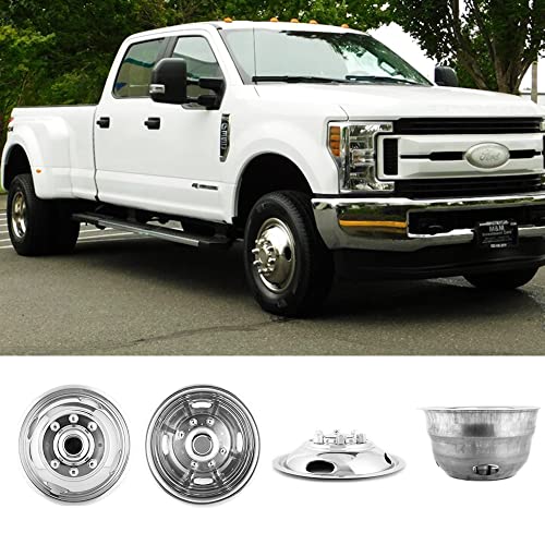 Image of 4pcs Front+Rear 17 inch Polished 304L Stainless Steel Dually Wheel Simulators,Nice Looking Bolt On Wheel Cover,8 Lug 4 Hand Hole Hubcaps Compatible with 2005-2025 Ford F350 C17A8
