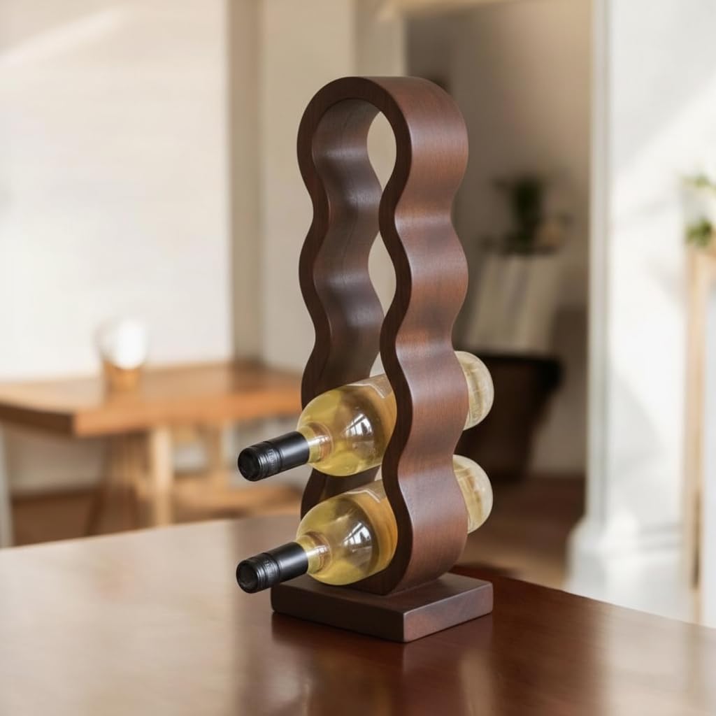 Meisterhome® Weinflaschenhalter aus Mangoholz – 12,5×15,5×47 cm – Stapelbares Weinregal für 4 Flaschen – Japandi Design Flaschenhalter Holz – Nachhaltig & Stilvoll – Braun