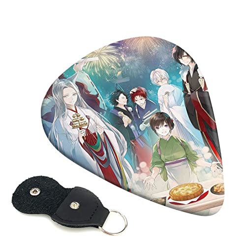 6枚セット ギターピック かくりよの宿飯 スタイリッシュ 3種厚さ0.46/0.71/0.96mm 6弦アコースティックギター、エレクトリックギター、ベース、バンジョー、マンドリン 6つのギターピックに適しています おにぎり型紛失防止 ギターアクセサリ A