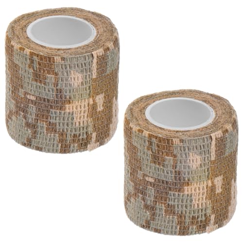 TIXIPEM 2.0IN x 14.76FT Camo Tape Wrap [2 Rolls] - Camouflage Self Adhesive Form Tape Waterproof Non-Reflective for Outdoor Shooting & Hunting & Climbing & Camping - [Desert]