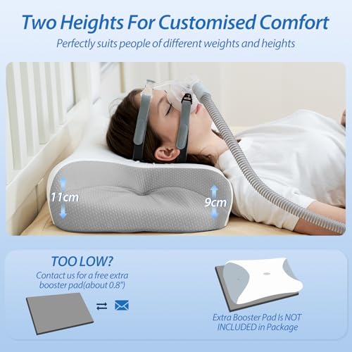 Miniatura 5 de Homca Almohada Cpap, Almohada Ortopédica Espuma De Memoria Para Todas Las Mascarillas Cpap Que Reduce La Presión De La Mascarilla Y Las Fugas De Aire, Con Funda Refrescante, 65x40x9 11 Cm