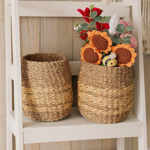 LAQUEDECRAFT Small Seagrass Basket | Handwoven Natural Waste Bin for Garbage, Storage, or Holding Planters | Ideal for Bathroom, Bedroom, Office, or Under Desk Use (Seagrass) by Laquedecraft - Used condition - Image 5