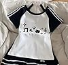 Y2K Kawaii T-Shirt for Women Japanese Cartoon Tops Slim Fit Preppy Summer Short Sleece Shirts(Black,Small) #5