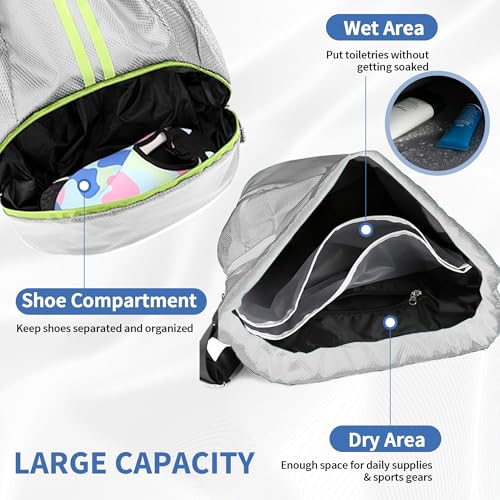Image of JELUTAR Drawstring Backpack Gym Bag with Shoes Compartment, Grey