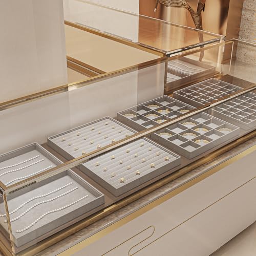 24 Grids Jewelry Tray Earring Organizer Tray Ring Earrings Holder Jewelry Drawer Organizer Storage Display Holder (Grey)