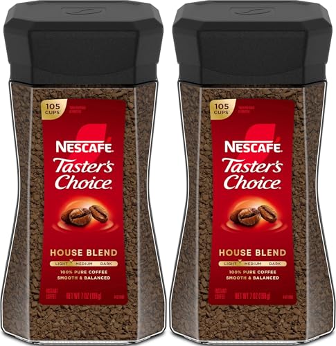 Image of NESCAFE Taster's Choice Instant Coffee, Light Medium Roast Coffee, House Blend, 2 Jars (7 Oz Each) | Light-medium roast House Blend instant coffee; 2 jars, 7 oz each