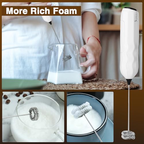 Image of SUPRUS Ultra Fast Handheld Milk Frother Double Whisk with Stand 2 Batteries Stainless Steel for Lattes Cappuccino Matcha Hot Chocolate Coffee Bar Accessories Kitchen Gadgets Gift